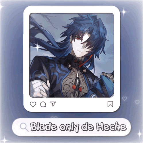 a picture of a man with blue hair and the words blade only de hecho