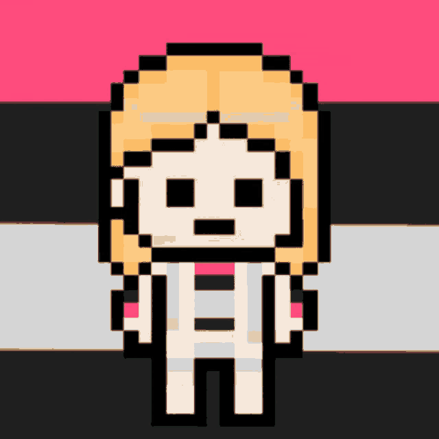 a pixel art of a girl with blonde hair and a white jacket