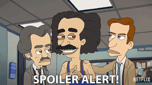 a cartoon of a man with a mustache says " spoiler alert "
