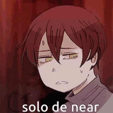 a cartoon of a boy with red hair and green eyes with the words solo de near written on it .