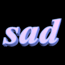 a 3d rendering of the word sad in blue letters on a black background
