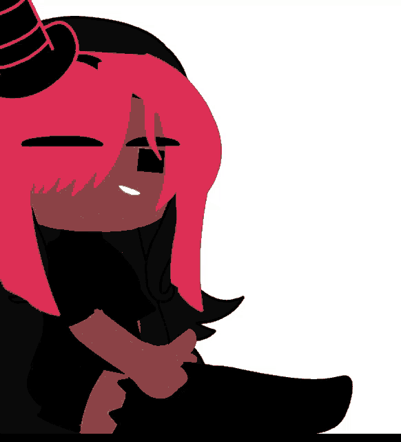 a cartoon character with pink hair and a black hat