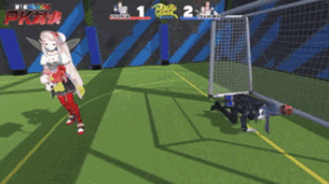 a soccer game is being played in a foreign language and the score is 1 to 2