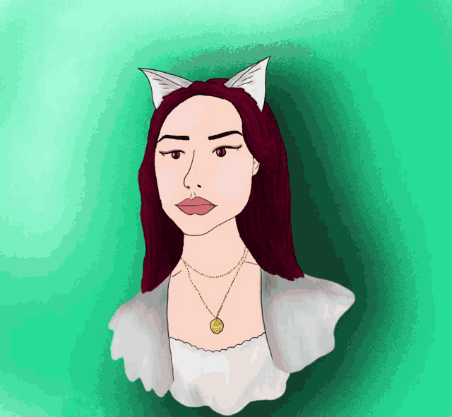 a drawing of a woman wearing cat ears