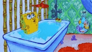 spongebob is taking a bath in a bathtub