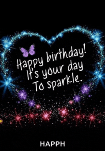 a happy birthday card with a heart made of stars and a butterfly