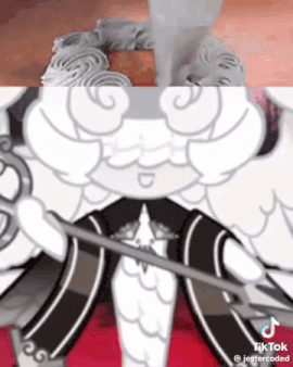 a cartoon character is holding a sword and a sword in his hands .