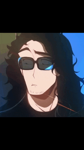 a man with long black hair wearing sunglasses and a black shirt