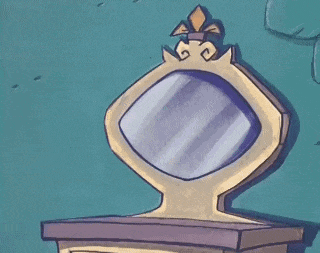 a cartoon drawing of a mirror with a reflection of a person .