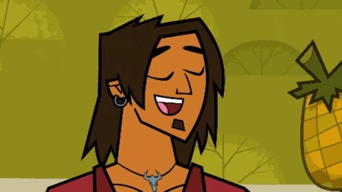 a cartoon character with a pineapple in the background is smiling
