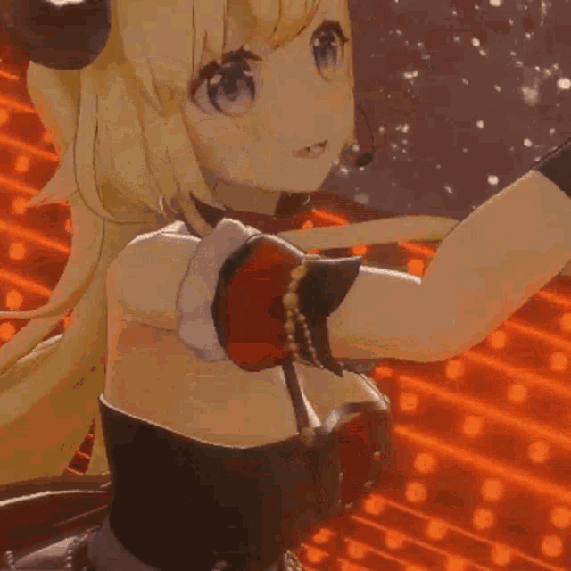 a blonde anime girl with horns on her head is sleeping