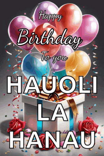 a happy birthday card with balloons and roses