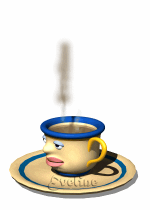 a cartoon drawing of a cup of coffee with the name eveline on the bottom