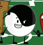 a black and white cartoon character with arms and legs is standing next to a red heart .