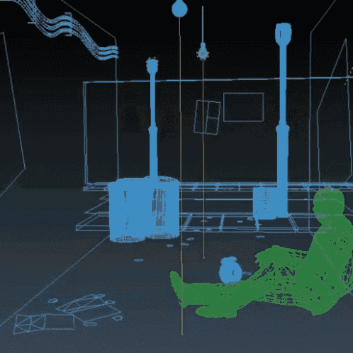 a computer generated image of a person sitting on the ground
