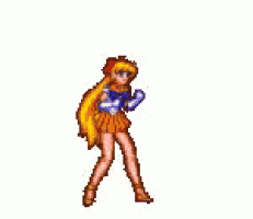 a pixel art of a woman in a yellow dress standing in a circle with hearts .