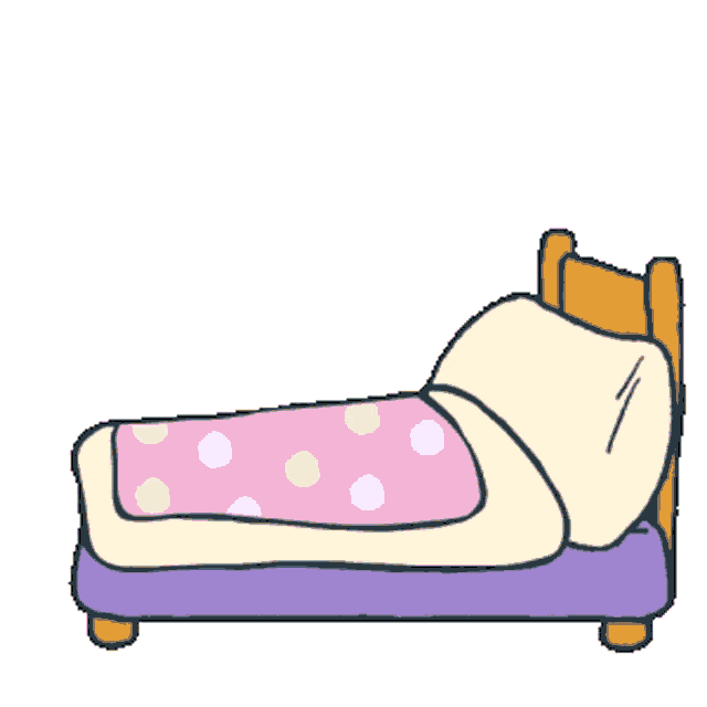 a cartoon of snoopy sleeping on a bed with a polka dot blanket