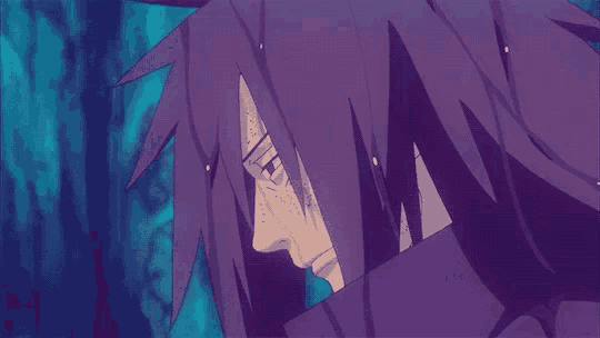 a close up of a purple haired anime character