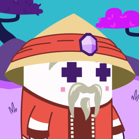 a cartoon drawing of a man with a hat and a purple diamond on his head