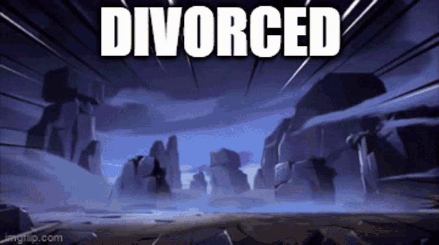 a cartoon scene with the words divorced written in white letters