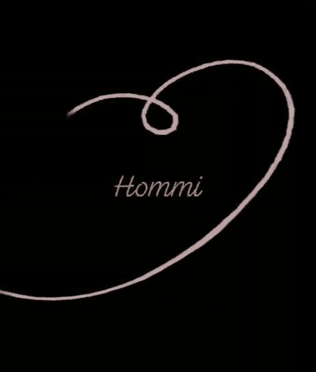 a black background with a pink swirl that says " homimi "