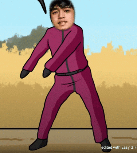 a cartoon of a man in a pink suit is edited with easy gif software