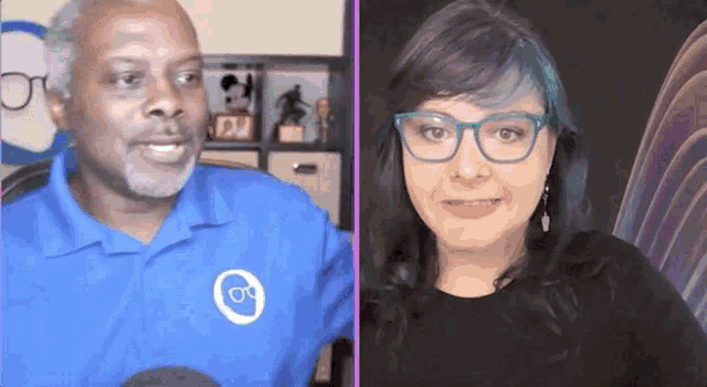 a man and a woman are talking on a video call .
