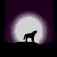 a silhouette of a dog standing in front of a full moon .
