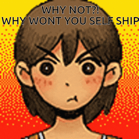 a drawing of a girl with the words " why not why wont you self shit " above her