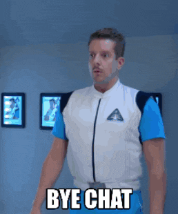 a man in a space suit says " bye chat "