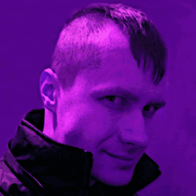 a purple painting of a man with a mohawk