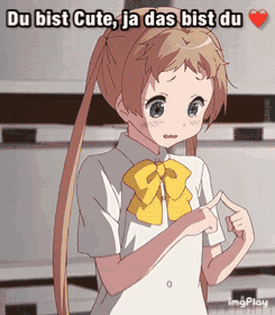 a picture of a girl with the caption du bist cute