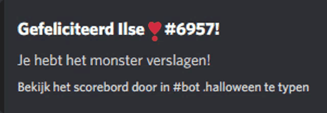 a screenshot of a message that says gefeliciteerd ilse # 69557