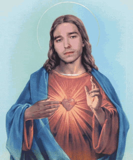 a painting of jesus holding a heart in his hand