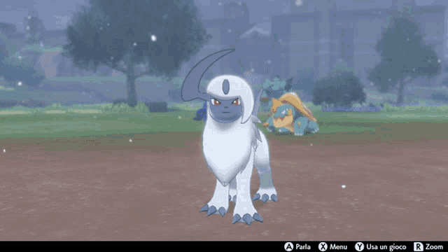 a screenshot of a video game with a turtle and a white pokemon