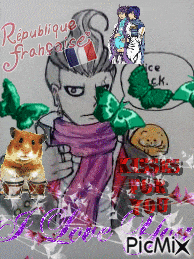 a drawing of a man with a french flag on his head and a hamster