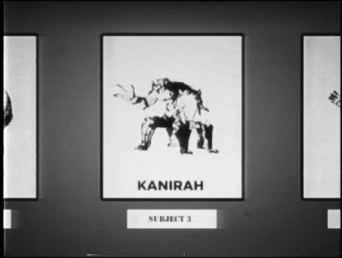 a black and white drawing of a man with the word kanirah on it