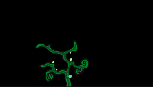 a drawing of a green plant with leaves on a black background