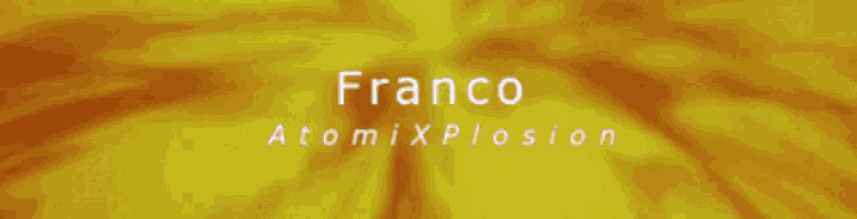 a poster for franco atomxplosion with a brown background