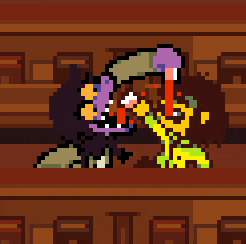 a pixel art drawing of a man holding a sword and a woman holding a sword