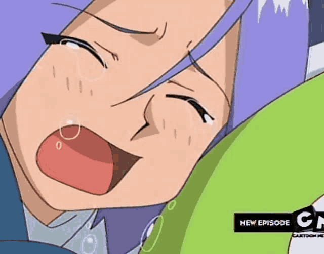 a cartoon character is crying with a cn logo in the corner