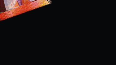 a close up of a painting with a red border and a black background