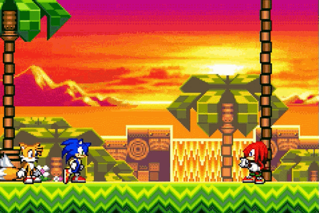 sonic the hedgehog and knuckles are playing a video game together