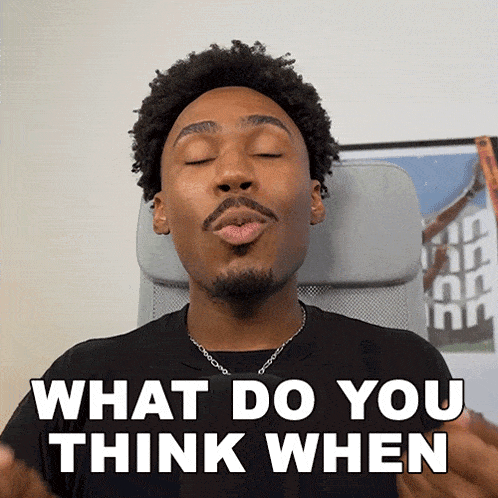 a man sitting in a chair with his eyes closed and the words " what do you think when " on the bottom