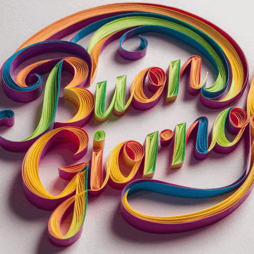 colorful lettering that says buon giorno on a white surface