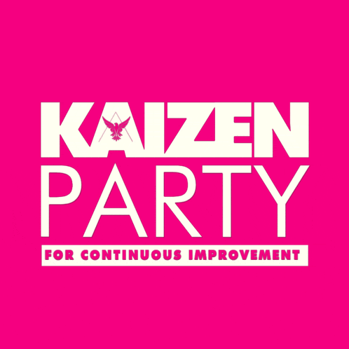 a pink and white logo for the kaizen party for continuous improvement