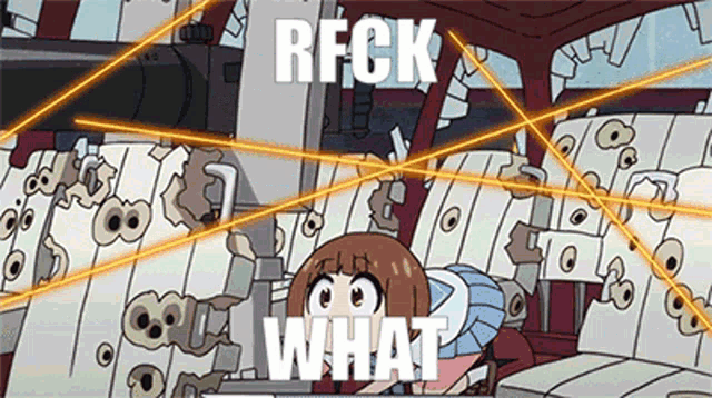 a cartoon of a girl with the words " rfck what "