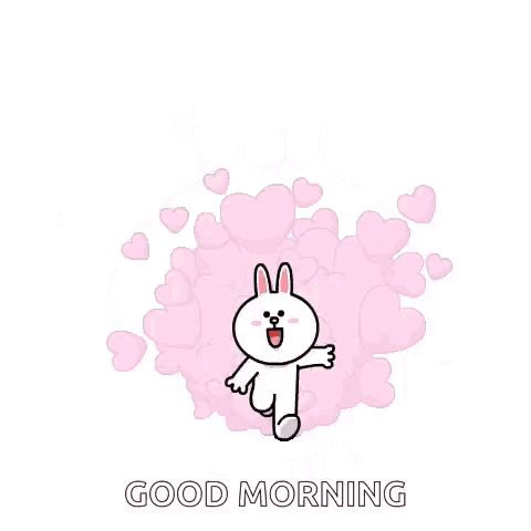 a cartoon rabbit is blowing kisses and saying `` good morning '' .