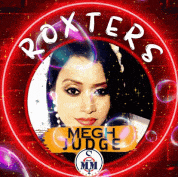 a picture of megh judge is surrounded by bubbles and stars