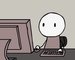 a cartoon character is sitting in front of a computer monitor